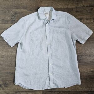 Baird McNutt 100% Linen Pale Blue Short Sleeved Button Down Shirt Men's Size L